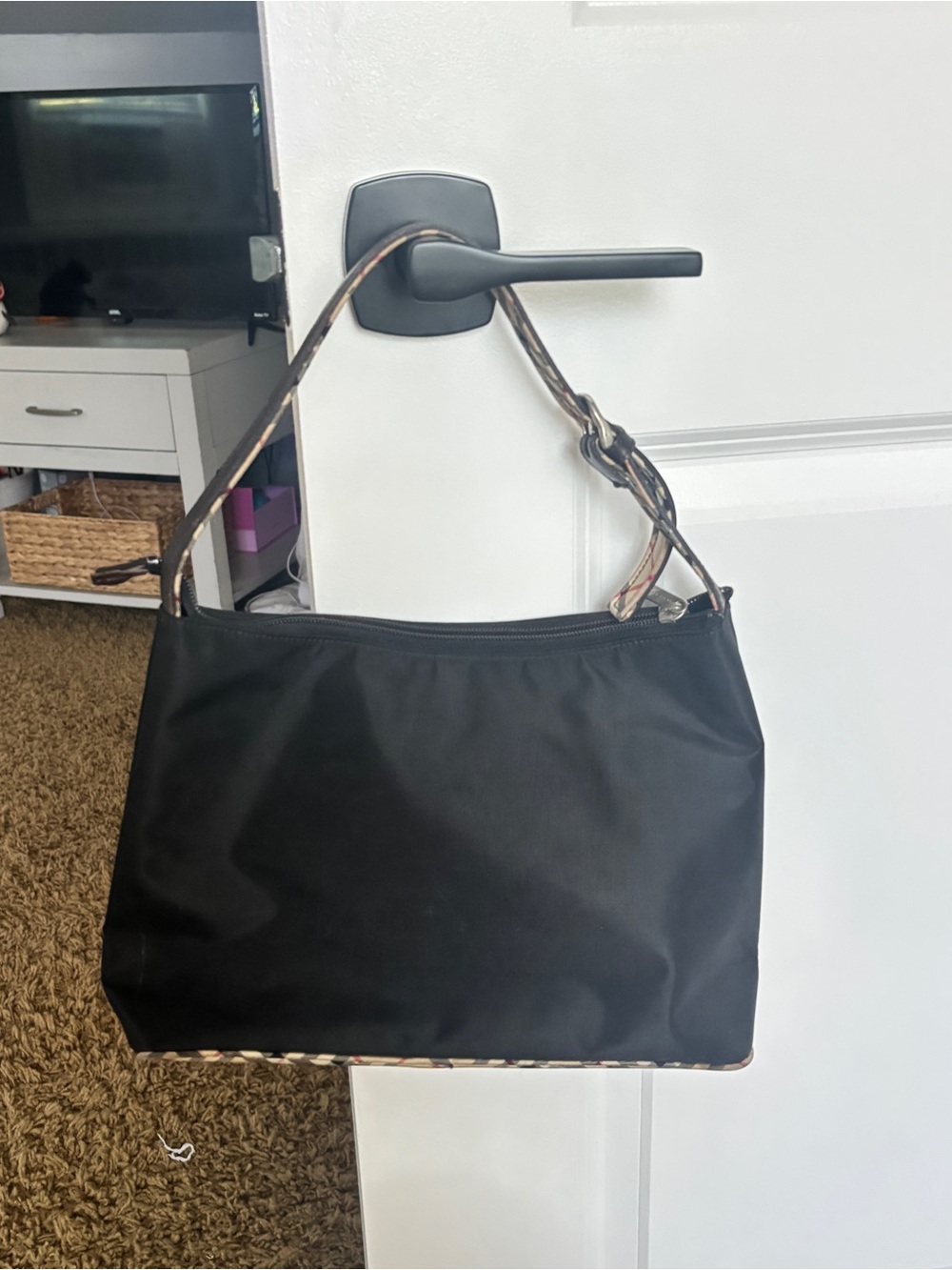 Burberry Black Shoulder Bag with Patterned Trim